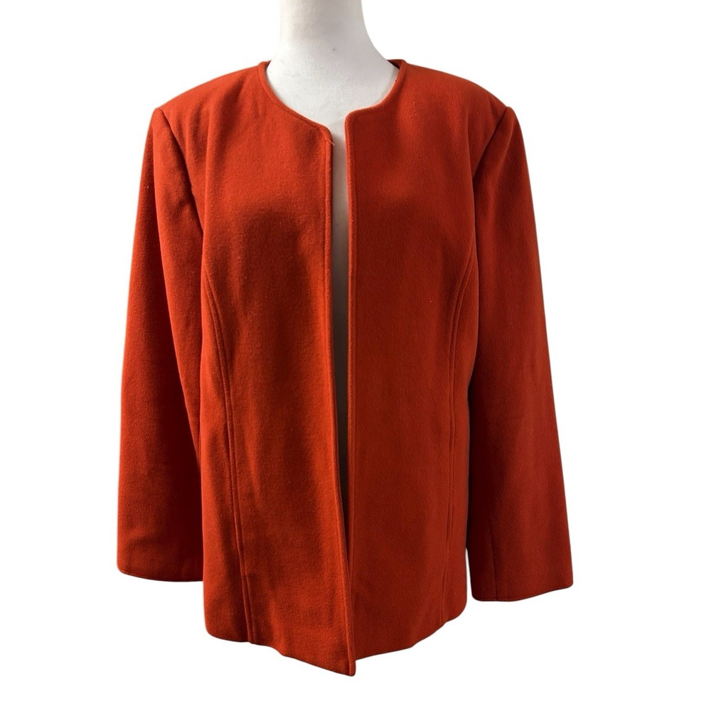 Dialogue Open Front Wool Blend Burnt Orange Coat Sz 14